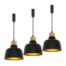 Load image into Gallery viewer, E26 Wood Base Black Metal Lampshade Retro Track Light 3.2 Ft Adjusted Height Freely