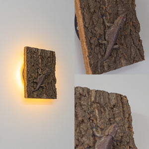 Handmade Wooden Natural Bark Home Decor Convenient Hook Wall Sconce Battery Remote Background Dimmable Light