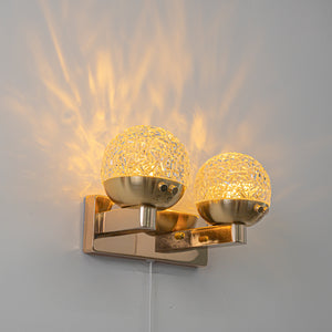 Yequandec Touch Switch Hook Type Dimmable USB Cable Double Wall Sconce Flow Rotating Light Modern Design Brass Crystal Lampshade
