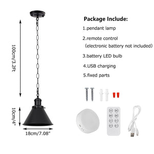 Rechargeable Battery Smart LED Bulb Remote Control Pendant Light Iron Chain Black Metal Light