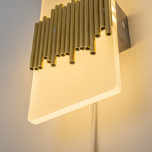 Load image into Gallery viewer, White Acrylic with Gold Tube Handmade Corded Wall Sconce Retro Design For Bedside Store Office