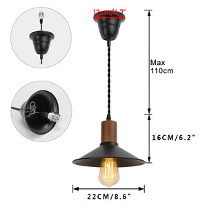 Ceiling Spotlight Remodel E26 Walnut Base Black Shade Retro Hanging Light Conversion Kit