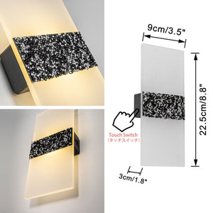 Black Glitter Diamond Glass Battery Touch 5W LED Simple Luxury Wall Lamp For Bedsides Home Office