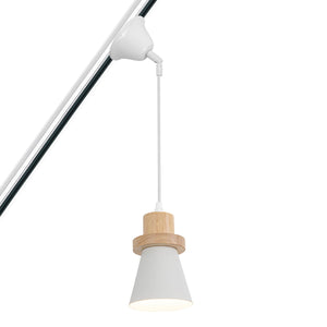 Slope Position Roof Track Light Wood Base White Metal Shade Adjusted Cord Vintage Pendant Lighting