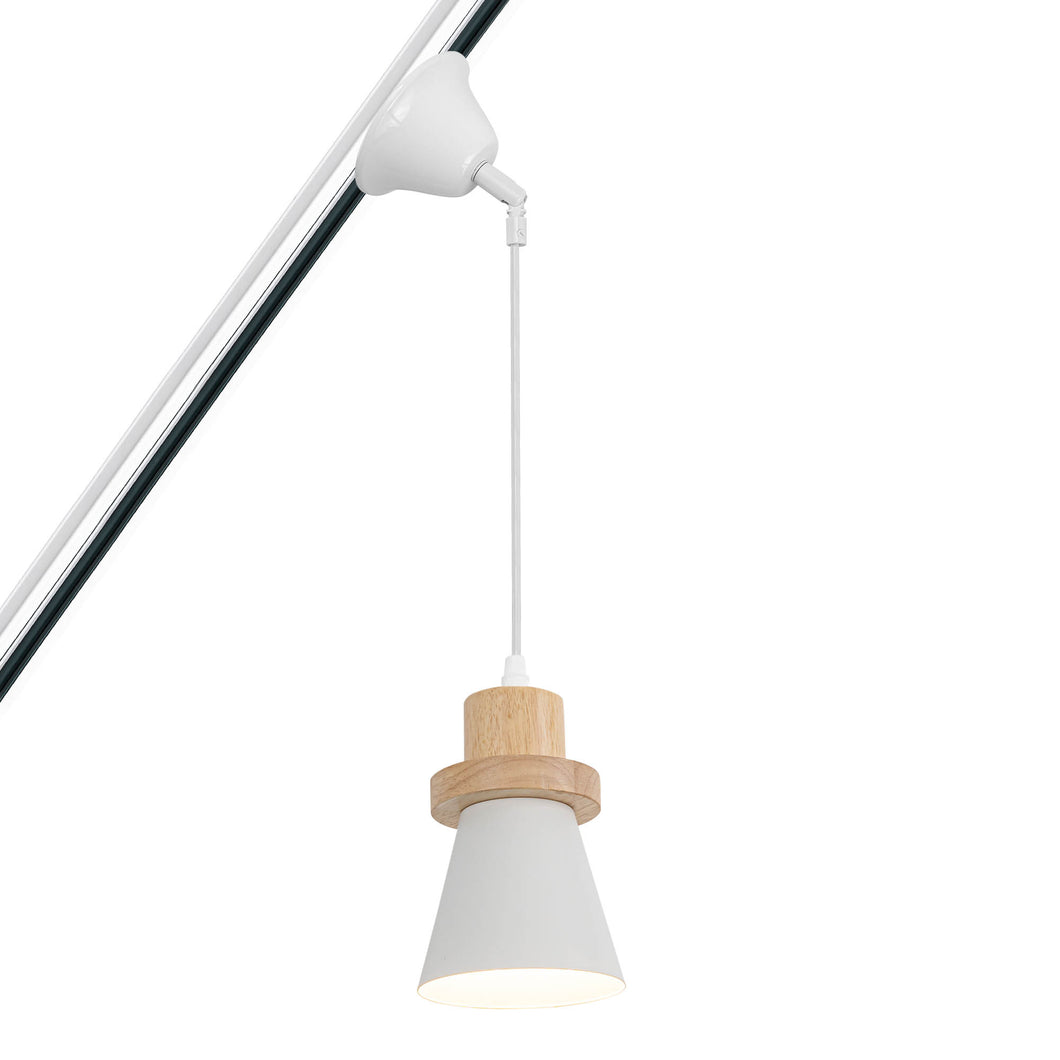 Slope Position Roof Track Light Wood Base White Metal Shade Adjusted Cord Vintage Pendant Lighting