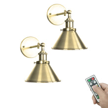 Load image into Gallery viewer, Battery Wireless Plating Polishing Bronze Lampshade Wall Sconce Remote Dimmable LED