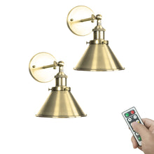 Load image into Gallery viewer, Battery Wireless Plating Polishing Bronze Lampshade Wall Sconce Remote Dimmable LED