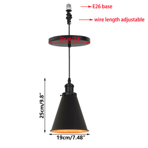 Ceiling Spotlights Remodel Droplight Black Cone Shade Retro Design Hanging Light Conversion Kit For E26 Ceiling Lamp