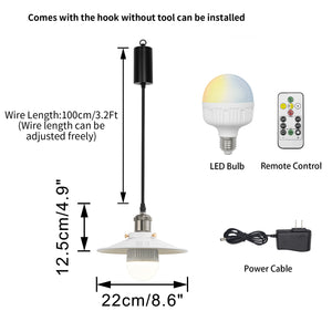 Rechargeable Battery Adjusted Cord Freely Pendant Light White Metal Shade Smart LED Bulbs with Remote Modern Design