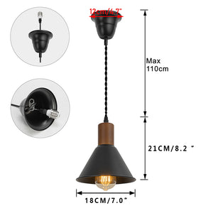 Ceiling Spotlight Remodel E26 Walnut Base Black Metal Retro Hanging Light Conversion Kit