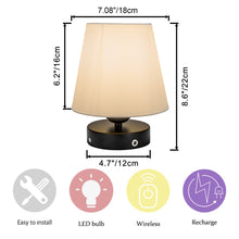 Load image into Gallery viewer, Cordless Table Lamp Chargable 3.7V LED Light Remote Vintage Design Black Metal Cloth Shade