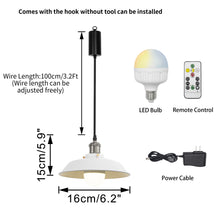 Load image into Gallery viewer, Rechargeable Battery Adjustable Cord Pendant Light Pearl Black Base With Metal Shade Smart LED Bulbs with Remote Retro Design