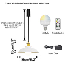 Load image into Gallery viewer, Rechargeable Battery Adjustable Cord Pendant Light Gold Base With Metal Shade Smart LED Bulbs with Remote Retro Design