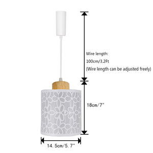 White Petal Pattern Metal Shade E26 Wood Base Retro Track Light 3.2 Ft Adjusted Height Freely