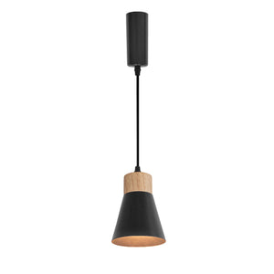 Adjusted Cable Track Lamp Wood Base Metal Black Shade Modern Pendant Lighting for Kitchen