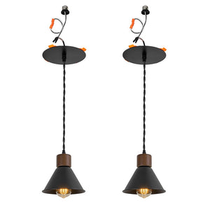 Black Metal Walnut Base Recessed Light Conversion Kit for E26 Recessed Mount Cans Pendant Light
