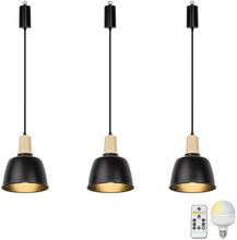 Load image into Gallery viewer, Battery Remote LED Bulb Adjusted Cord Vintage Hanging Light Dimming Timing Wood Base Black Shade