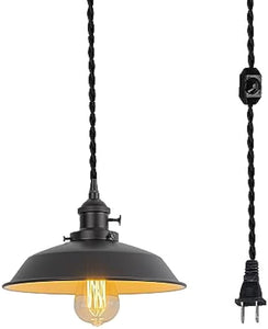Black Switch E26 Base Metal Shade Wired Pendant Light Plug in 15 Or 19.6 Ft Dimmer Switch Cable