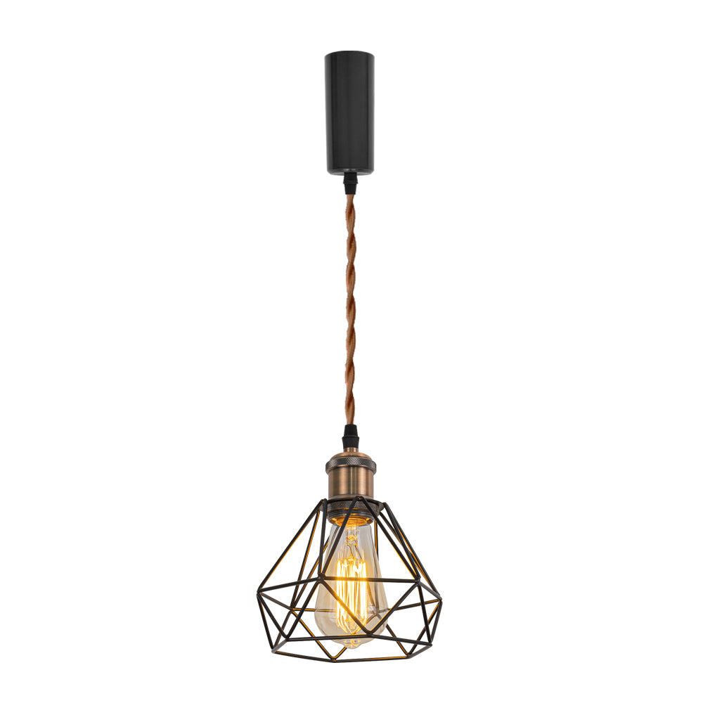 Red Bronze Base with Metal Diamond Shape Hollow Shade Adjusted Cord Vintage Track Pendant Light