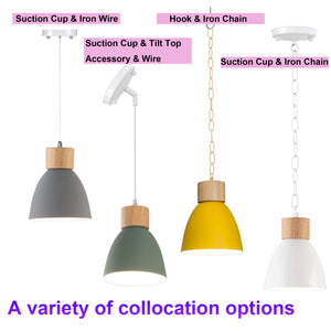 Customized Adjusted Cord Battery Pendant Lamp Macaron Aluminum Shade Wood Base Remote Smart LED Bulb