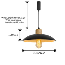 Load image into Gallery viewer, Black Metal Saucer Shape E26 Wood Base Retro Track Light 3.2 Ft Adjusted Height Freely