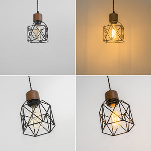 E26 Walnut Base Black Metal Cage Retro Track Light 3.2 Ft Adjusted Height Freely