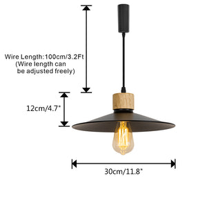 E26 Wood Base Black Metal 11.8 inches Shade Retro Track Light 3.2 Ft Adjusted Height Freely