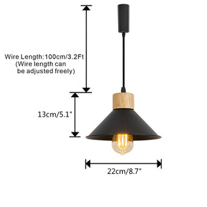 E26 Wood Base Black Metal 8.7 inches Shade Retro Track Light 3.2 Ft Adjusted Height Freely