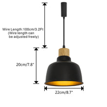 Load image into Gallery viewer, E26 Wood Base Black Metal Lampshade Retro Track Light 3.2 Ft Adjusted Height Freely