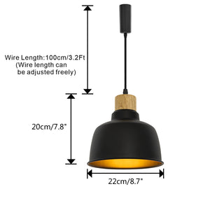 E26 Wood Base Black Metal Lampshade Retro Track Light 3.2 Ft Adjusted Height Freely