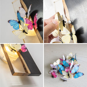 Resin Wood With Cute Pink Butterfly Battery Run Remote Night Light For Bedsides Home Office