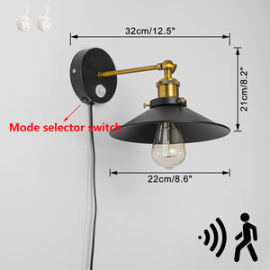 Motion Sensor Light Adjustable Angle Corded Retro Design Wall Light for Entrance Bedsides