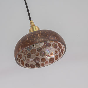 Handmade Coconut Shell Brass Finish E12 Base Plug In Cord Pendant Light