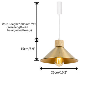 E26 Wood Base Gold Metal Cone Shade Retro Track Light 3.2 Ft Adjusted Height Freely
