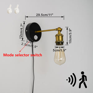 Motion Sensor Light Adjustable Angle Corded Vintage Design Wall Light for Entrance Hallway Stairs