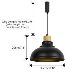 Black Metal Lampshade E26 Wood Base Retro Track Light 3.2 Ft Adjusted Height Freely