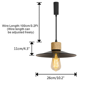 E26 Wood Base Black Metal 10.2 inches Shade Retro Track Light 3.2 Ft Adjusted Height Freely