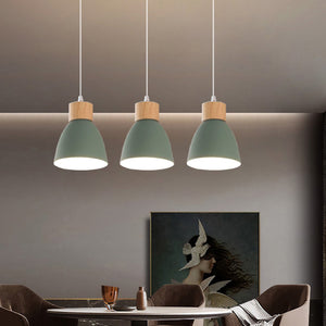 Customized Adjusted Cord Battery Pendant Lamp Macaron Aluminum Shade Wood Base Remote Smart LED Bulb