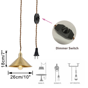 Hanging Light Plug In Dimmable Corded Copper Cone Shade Kitchen Lamp Modern Design