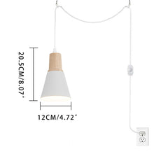 Load image into Gallery viewer, Plug In Outlet Corded Hanging Light Wooden Base Metal Black/White Shade Retro Living Lamp