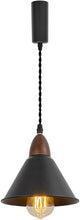 Load image into Gallery viewer, E26 Walnut Base Black Metal Lampshade 3.2 Ft Adjusted Cord Vintage Track Pendant Light For Home