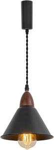 E26 Walnut Base Black Metal Lampshade 3.2 Ft Adjusted Cord Vintage Track Pendant Light For Home