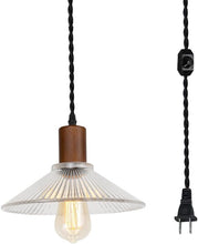 Load image into Gallery viewer, Dimmable Switch Plug in Cable Walnut E26 Base Glass Shade Modern Design Hanging Lamp for Kitchen