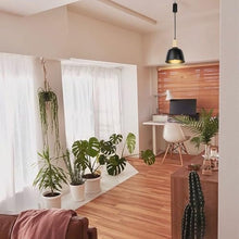 Load image into Gallery viewer, Battery Remote LED Bulb Adjusted Cord Vintage Hanging Light Dimming Timing Wood Base Black Shade