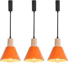 Load image into Gallery viewer, Track Lamp Orange Lampshade Wood Base Adjusted Cord Contemporary Track Pendant Light