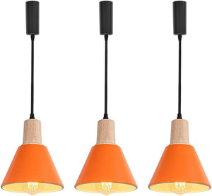 Track Lamp Orange Lampshade Wood Base Adjusted Cord Contemporary Track Pendant Light