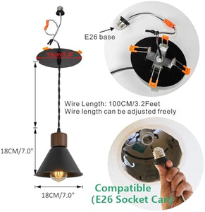 Black Metal Walnut Base Recessed Light Conversion Kit for E26 Recessed Mount Cans Pendant Light