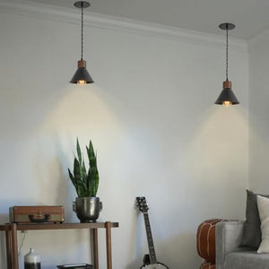 Black Metal Walnut Base Recessed Light Conversion Kit for E26 Recessed Mount Cans Pendant Light