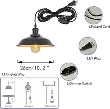Load image into Gallery viewer, Black E26 Base Metal Shade Wired Pendant Light Plug in 15 Or 19.6 Ft Dimmer Switch Cable
