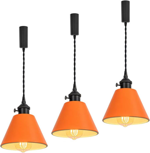 Modern Track Lamp Orange Lampshade Black Base with Switch Adjusted Cord Track Pendant Light